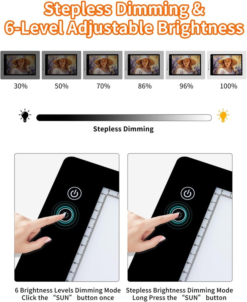 KEIWRLIGHT Rechargeable A1 Light Pad for Diamond Painting, 3 Colors High Bright Tracing Light Box with 6 Levels/Stepless Dimming, Fast Charging Adapter, Large Drawing Light Board for Sketching, Architecture - Image 5